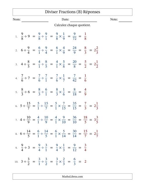Diviser Improper Fractions con nombres éntiers, et avec simplification dans tous les problèmes (Remplissable) (B) page 2