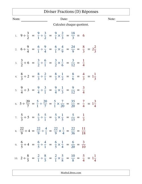 Diviser Improper Fractions con nombres éntiers, et avec simplification dans tous les problèmes (Remplissable) (D) page 2