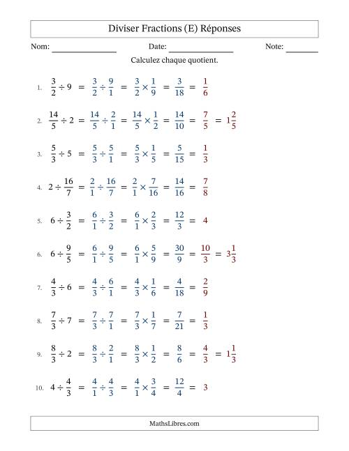Diviser Improper Fractions con nombres éntiers, et avec simplification dans tous les problèmes (Remplissable) (E) page 2