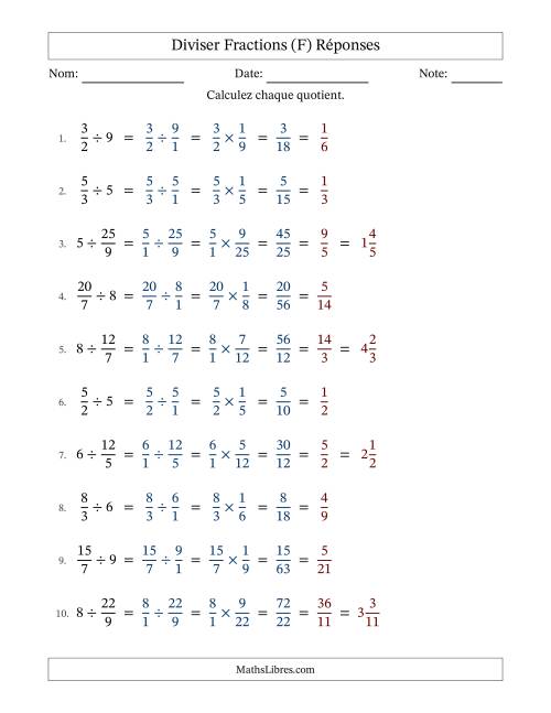Diviser Improper Fractions con nombres éntiers, et avec simplification dans tous les problèmes (Remplissable) (F) page 2