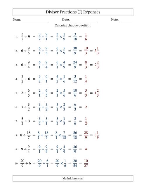 Diviser Improper Fractions con nombres éntiers, et avec simplification dans tous les problèmes (Remplissable) (J) page 2