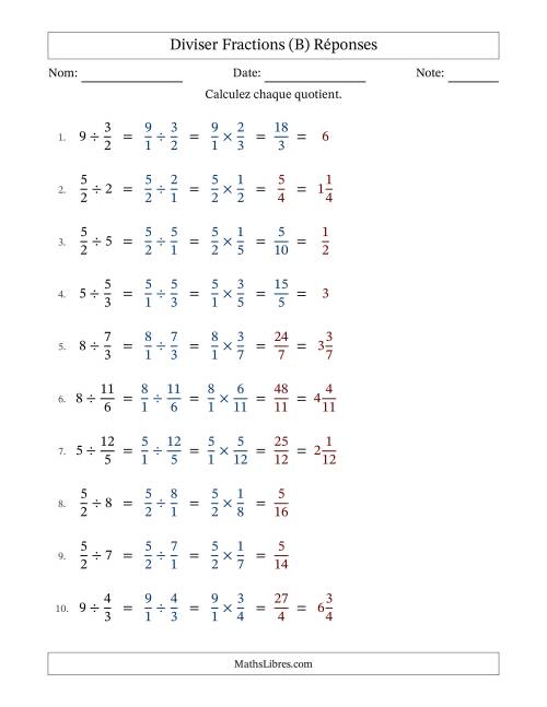 Diviser Improper Fractions con nombres éntiers, et avec simplification dans quelques problèmes (Remplissable) (B) page 2