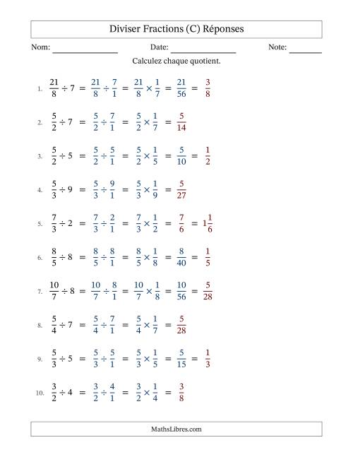 Diviser Improper Fractions con nombres éntiers, et avec simplification dans quelques problèmes (Remplissable) (C) page 2