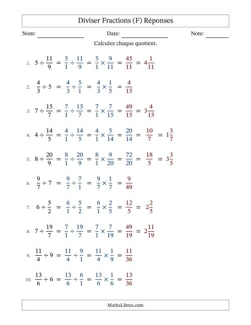 Diviser Improper Fractions con nombres éntiers, et avec simplification dans quelques problèmes (Remplissable) (F) page 2