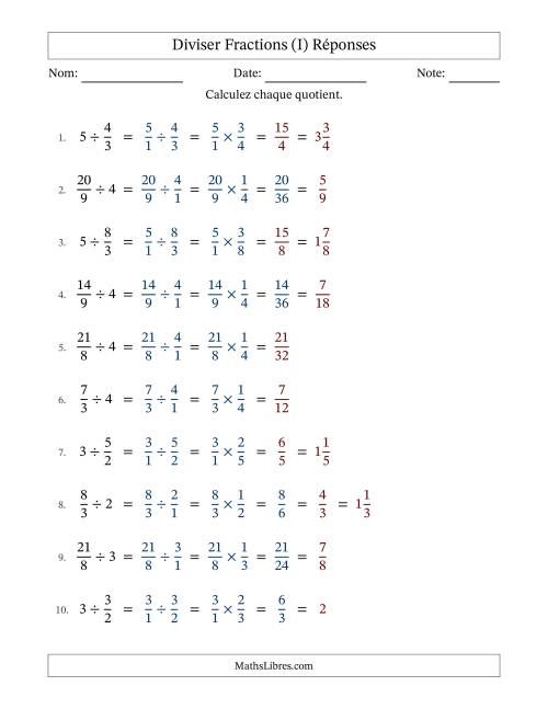 Diviser Improper Fractions con nombres éntiers, et avec simplification dans quelques problèmes (Remplissable) (I) page 2