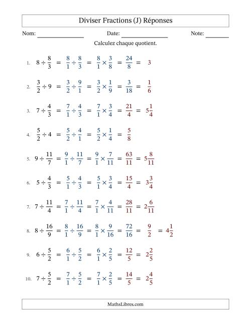 Diviser Improper Fractions con nombres éntiers, et avec simplification dans quelques problèmes (Remplissable) (J) page 2