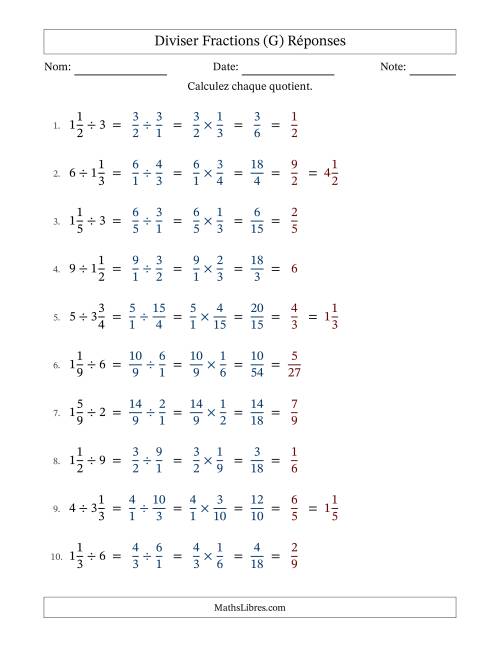 Diviser fractions mixtes con nombres éntiers, et avec simplification dans tous les problèmes (Remplissable) (G) page 2