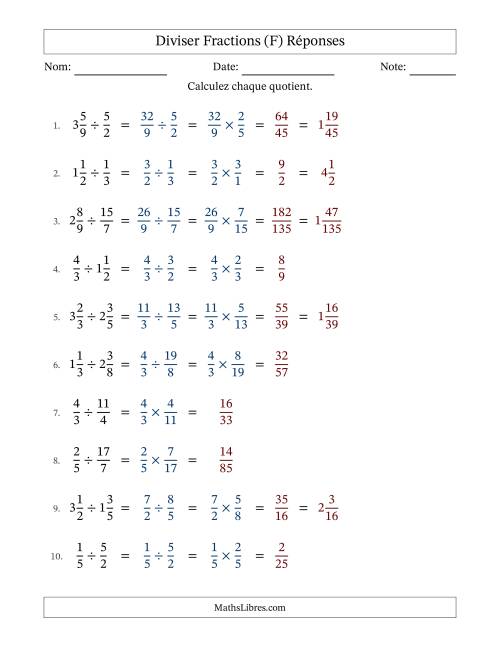Diviser fractions propres, impropres et mixtes, et sans simplification (Remplissable) (F) page 2