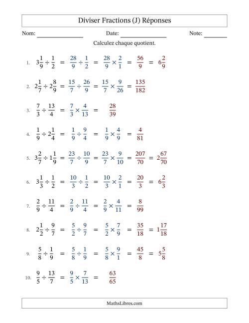 Diviser fractions propres, impropres et mixtes, et sans simplification (Remplissable) (J) page 2