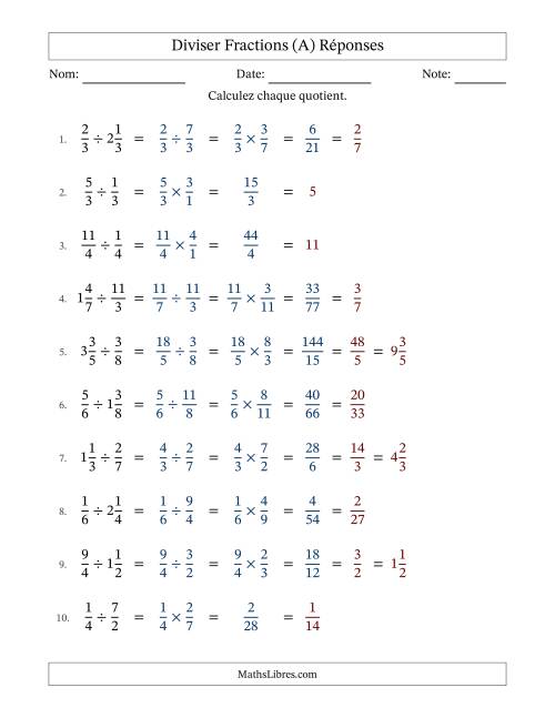 Diviser fractions propres, impropres et mixtes, et avec simplification dans tous les problèmes (Remplissable) (A) page 2