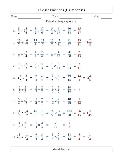Diviser fractions propres, impropres et mixtes, et avec simplification dans tous les problèmes (Remplissable) (C) page 2