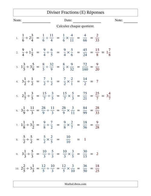 Diviser fractions propres, impropres et mixtes, et avec simplification dans tous les problèmes (Remplissable) (E) page 2