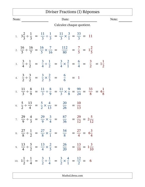 Diviser fractions propres, impropres et mixtes, et avec simplification dans tous les problèmes (Remplissable) (I) page 2