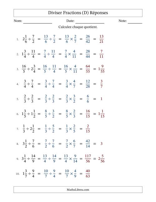 Diviser fractions propres, impropres et mixtes, et avec simplification dans quelques problèmes (Remplissable) (D) page 2
