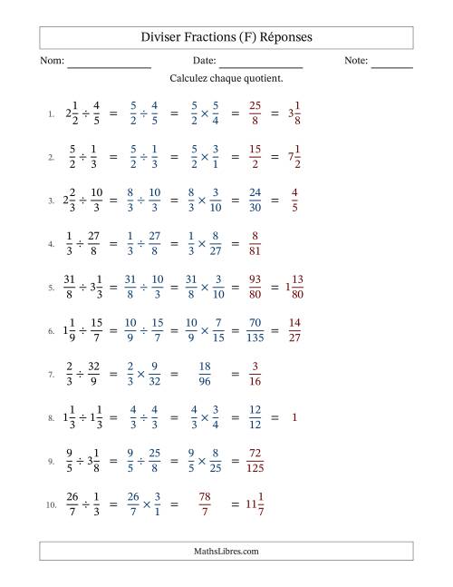 Diviser fractions propres, impropres et mixtes, et avec simplification dans quelques problèmes (Remplissable) (F) page 2