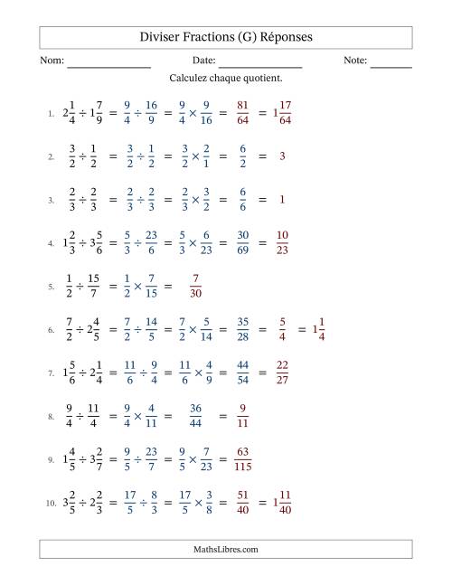 Diviser fractions propres, impropres et mixtes, et avec simplification dans quelques problèmes (Remplissable) (G) page 2