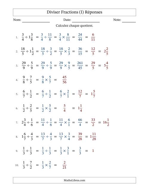 Diviser fractions propres, impropres et mixtes, et avec simplification dans quelques problèmes (Remplissable) (I) page 2