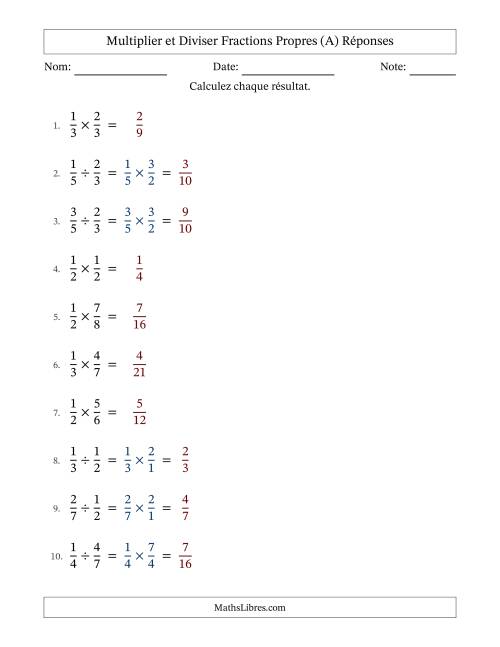 Multiplier et diviser fractions propres, et sans simplification (Remplissable) (A) page 2
