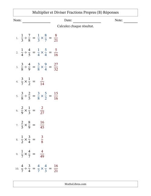Multiplier et diviser fractions propres, et sans simplification (Remplissable) (B) page 2