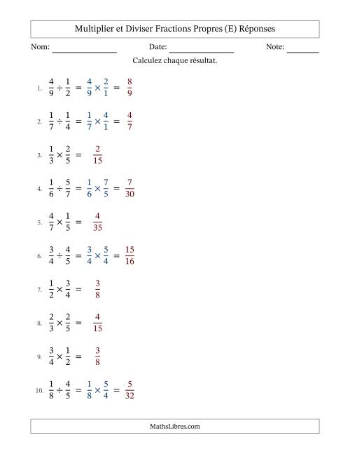 Multiplier et diviser fractions propres, et sans simplification (Remplissable) (E) page 2