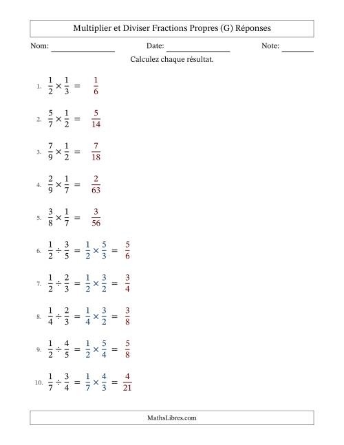 Multiplier et diviser fractions propres, et sans simplification (Remplissable) (G) page 2