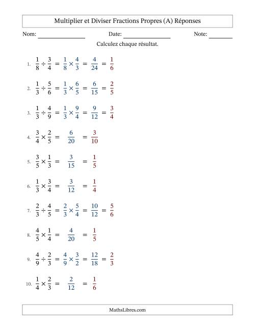 Multiplier et diviser fractions propres, et avec simplification dans tous les problèmes (Remplissable) (A) page 2