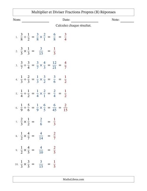 Multiplier et diviser fractions propres, et avec simplification dans tous les problèmes (Remplissable) (B) page 2