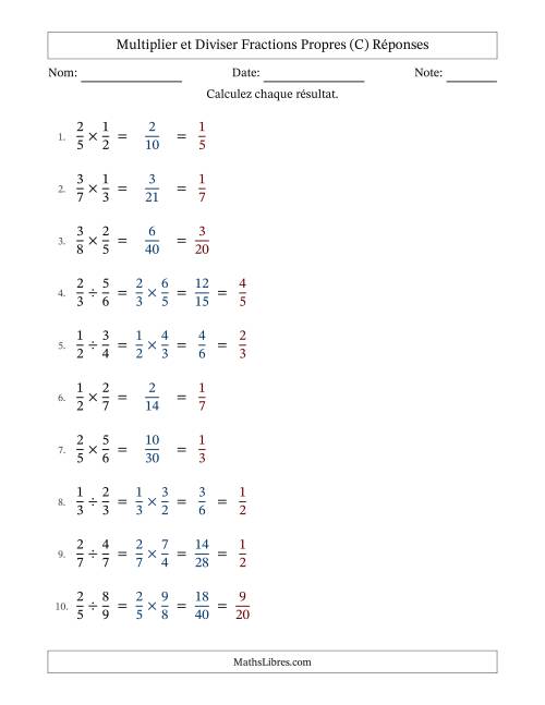 Multiplier et diviser fractions propres, et avec simplification dans tous les problèmes (Remplissable) (C) page 2