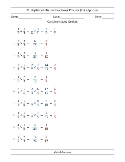Multiplier et diviser fractions propres, et avec simplification dans tous les problèmes (Remplissable) (D) page 2