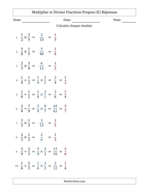 Multiplier et diviser fractions propres, et avec simplification dans tous les problèmes (Remplissable) (E) page 2