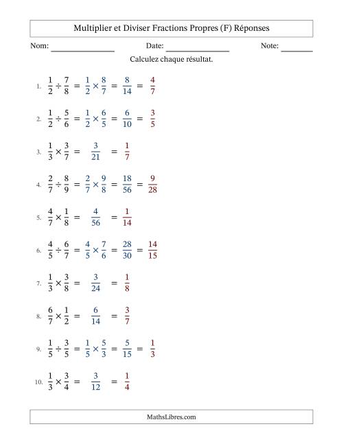 Multiplier et diviser fractions propres, et avec simplification dans tous les problèmes (Remplissable) (F) page 2