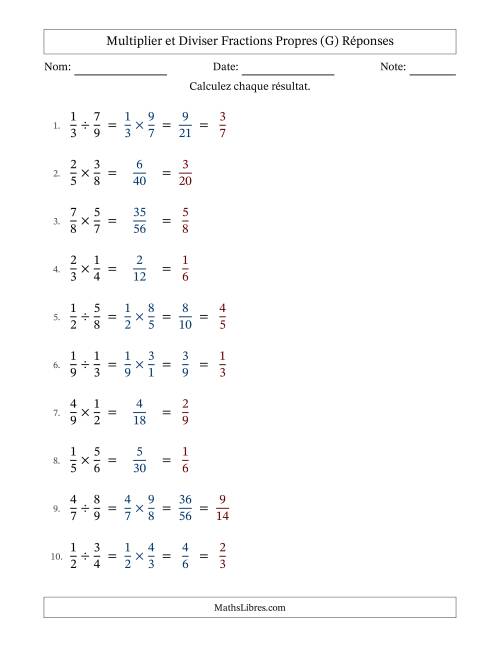 Multiplier et diviser fractions propres, et avec simplification dans tous les problèmes (Remplissable) (G) page 2