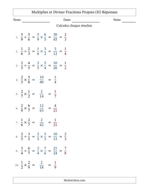 Multiplier et diviser fractions propres, et avec simplification dans tous les problèmes (Remplissable) (H) page 2