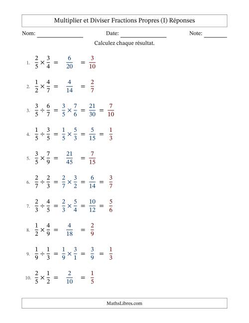 Multiplier et diviser fractions propres, et avec simplification dans tous les problèmes (Remplissable) (I) page 2