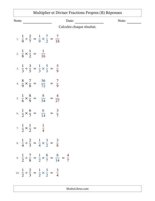Multiplier et diviser fractions propres, et avec simplification dans quelques problèmes (Remplissable) (B) page 2