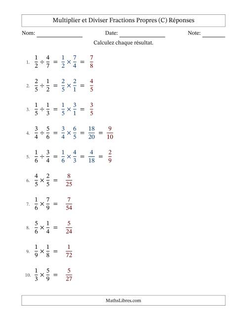 Multiplier et diviser fractions propres, et avec simplification dans quelques problèmes (Remplissable) (C) page 2