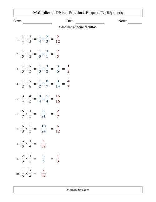 Multiplier et diviser fractions propres, et avec simplification dans quelques problèmes (Remplissable) (D) page 2