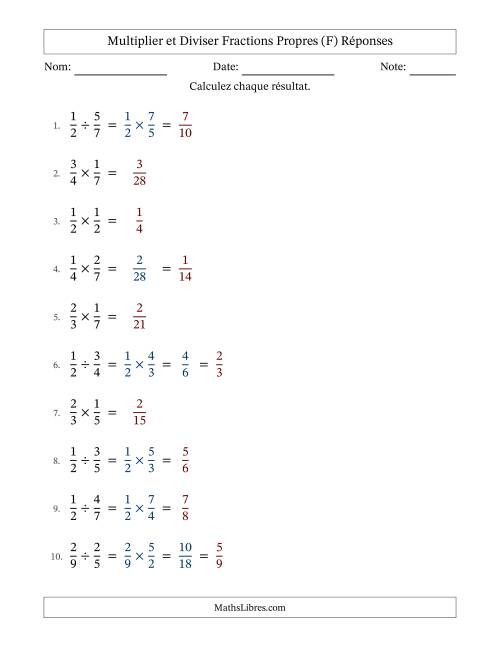 Multiplier et diviser fractions propres, et avec simplification dans quelques problèmes (Remplissable) (F) page 2