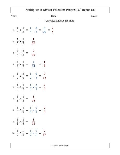 Multiplier et diviser fractions propres, et avec simplification dans quelques problèmes (Remplissable) (G) page 2