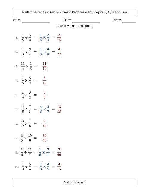 Multiplier et diviser fractions propres e impropres, et sans simplification (Remplissable) (A) page 2