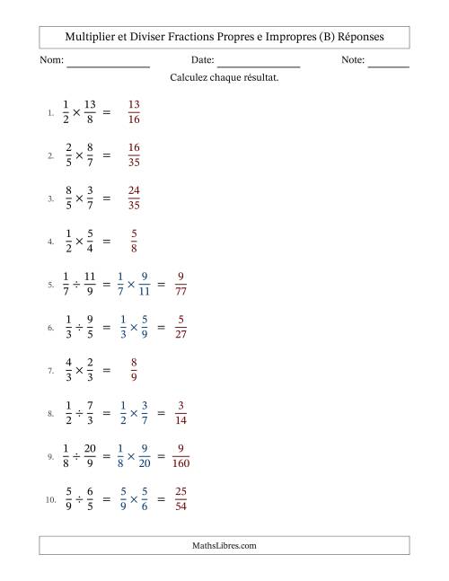 Multiplier et diviser fractions propres e impropres, et sans simplification (Remplissable) (B) page 2