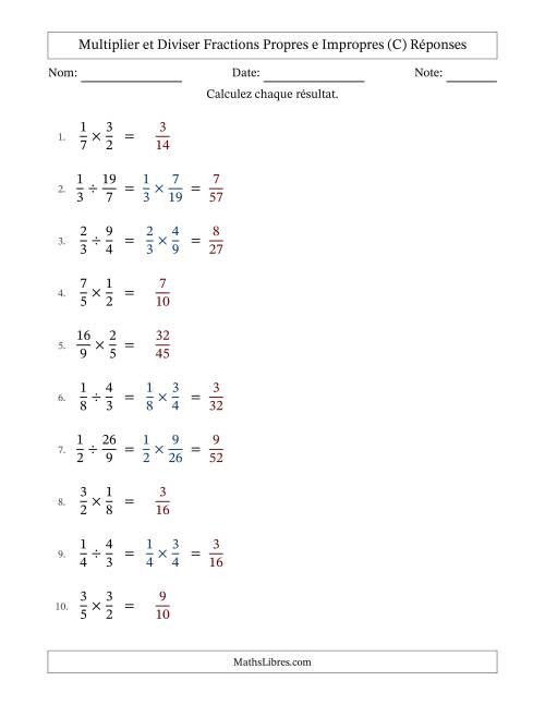 Multiplier et diviser fractions propres e impropres, et sans simplification (Remplissable) (C) page 2