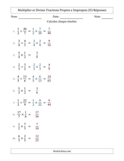 Multiplier et diviser fractions propres e impropres, et sans simplification (Remplissable) (D) page 2