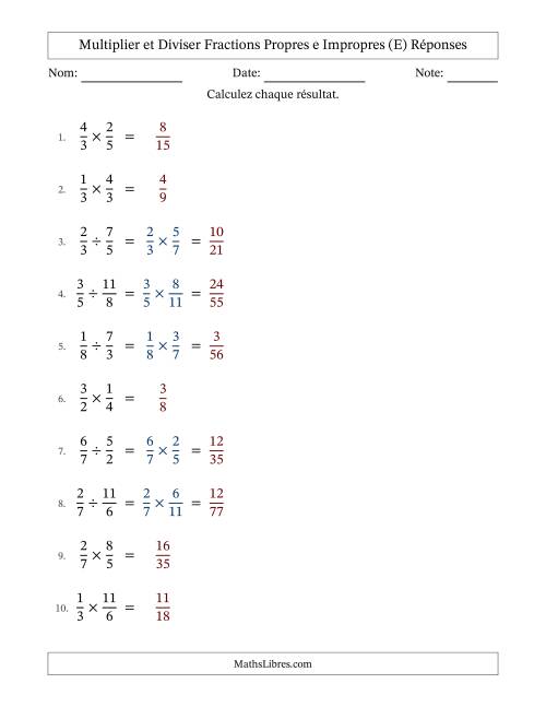 Multiplier et diviser fractions propres e impropres, et sans simplification (Remplissable) (E) page 2