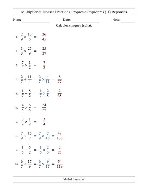 Multiplier et diviser fractions propres e impropres, et sans simplification (Remplissable) (H) page 2