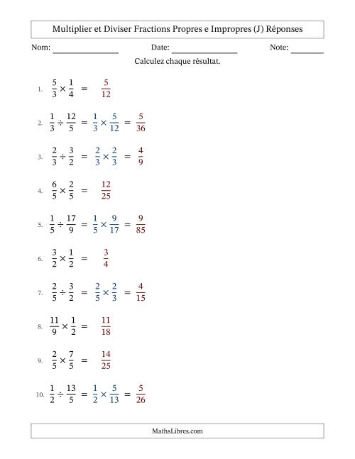 Multiplier et diviser fractions propres e impropres, et sans simplification (Remplissable) (J) page 2