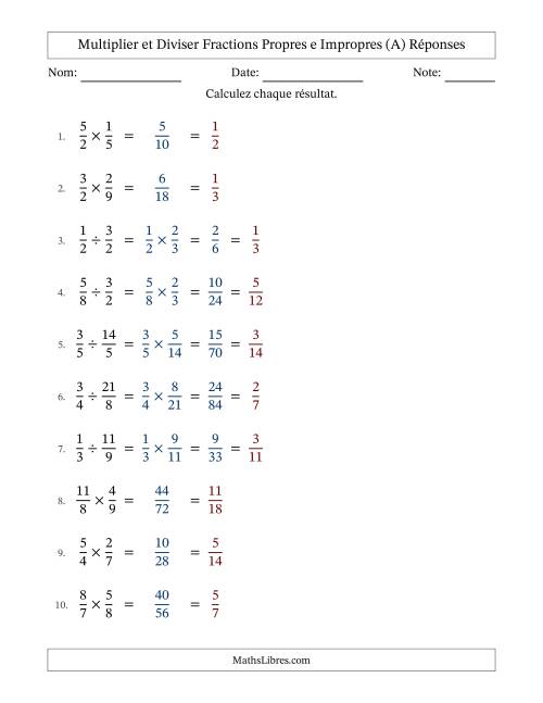 Multiplier et diviser fractions propres e impropres, et avec simplification dans tous les problèmes (Remplissable) (A) page 2