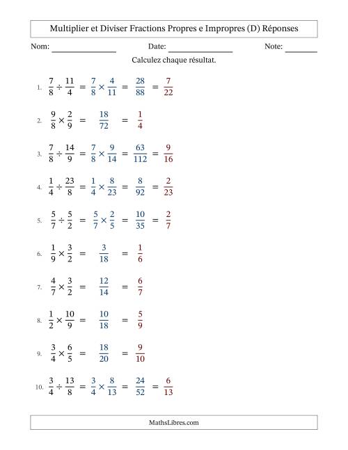 Multiplier et diviser fractions propres e impropres, et avec simplification dans tous les problèmes (Remplissable) (D) page 2