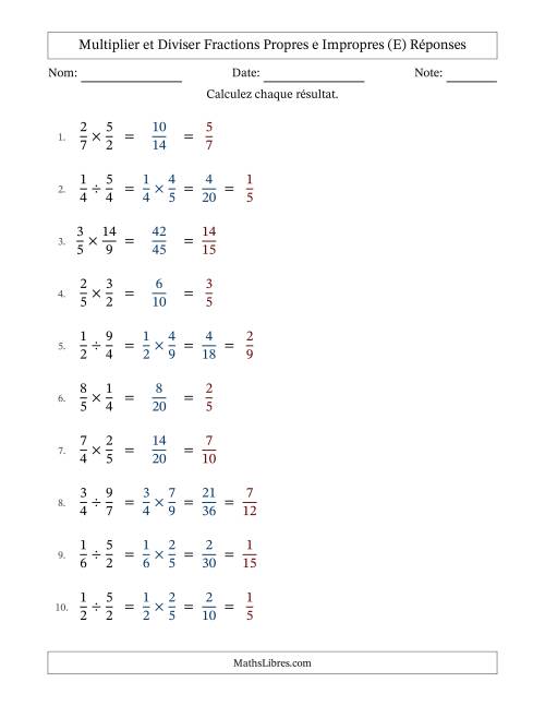 Multiplier et diviser fractions propres e impropres, et avec simplification dans tous les problèmes (Remplissable) (E) page 2