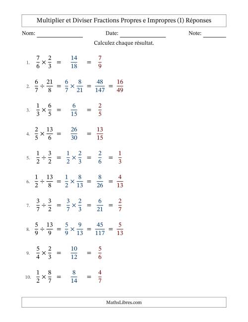 Multiplier et diviser fractions propres e impropres, et avec simplification dans tous les problèmes (Remplissable) (I) page 2